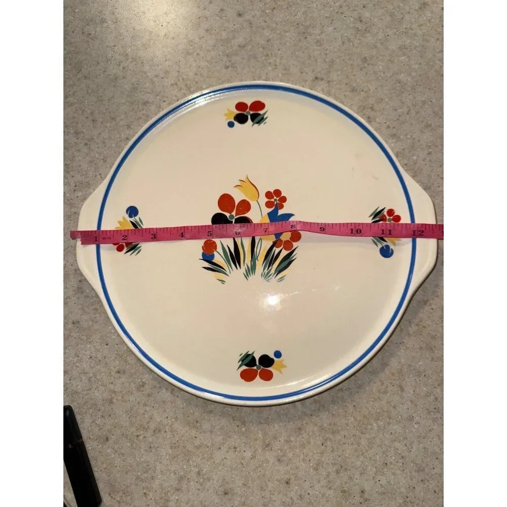 Vintage Universal Potteries Inc. Circus Round Platter 1940’s Floral Cake Plate